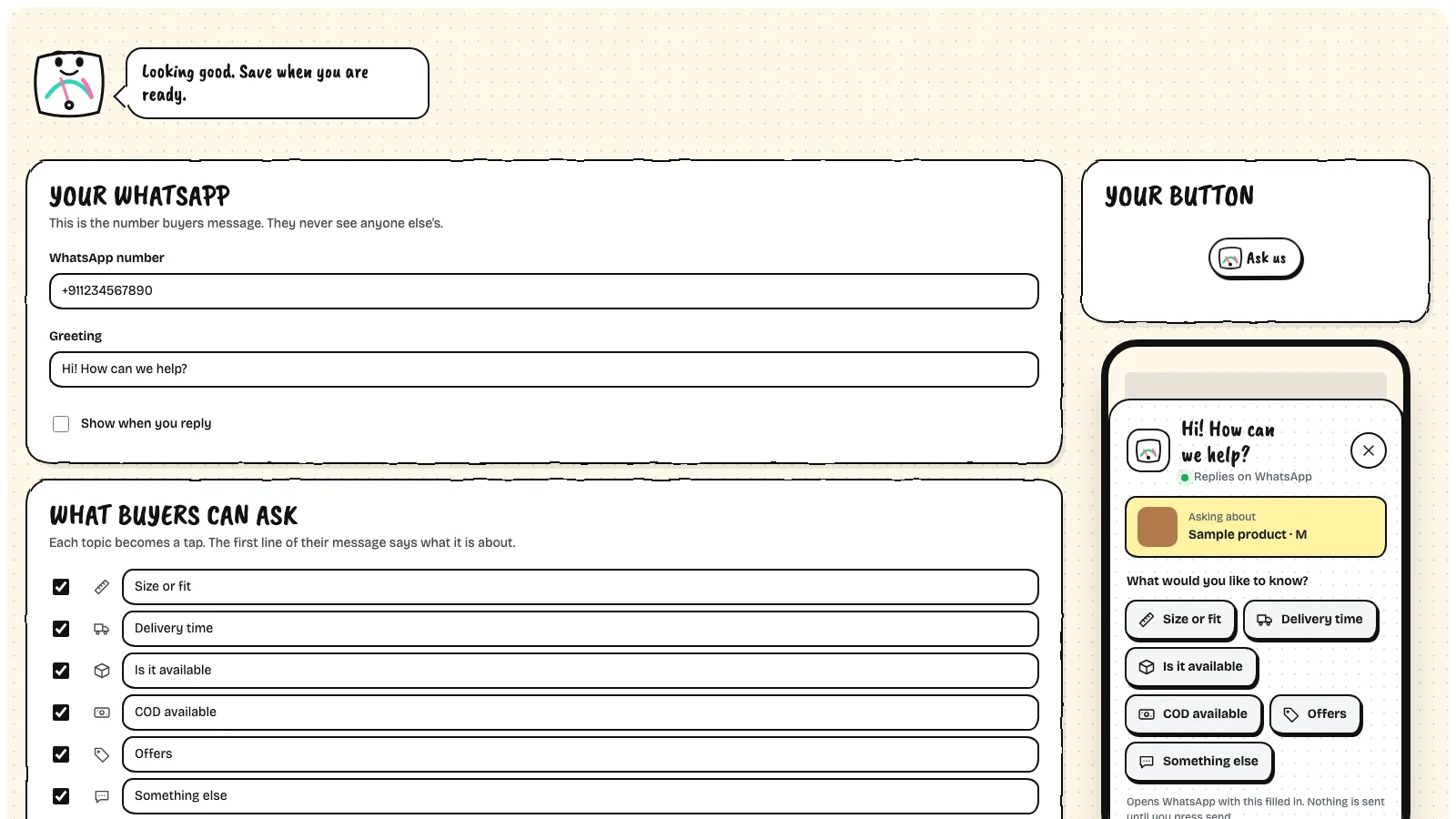 The Askdesk setup page with a live phone preview